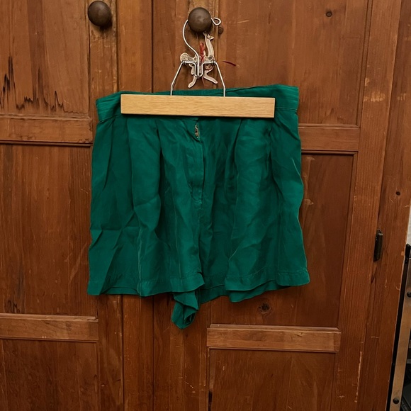 Emerald Green Silk Free People High Waisted Shorts - Picture 1 of 4